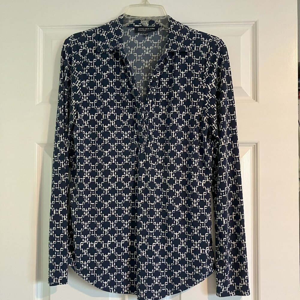 Jones NY Navy Greek Key Shirt